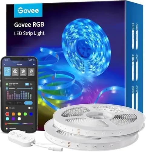 Govee Tira LED 10m, Luces LED Habitacion WiFi Inteligente RGB Funciona con Alexa, Google Assistant y App, 64 Modo de Escena y Música para TV, Techo y Juego Electrónico, 2 rollos 5m