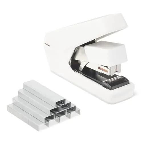 Amazon Basics Grapadora muy resistente para oficina, grapas planas, sin esfuerzo, capacidad de 40 hojas, 1000 grapas, Blanco