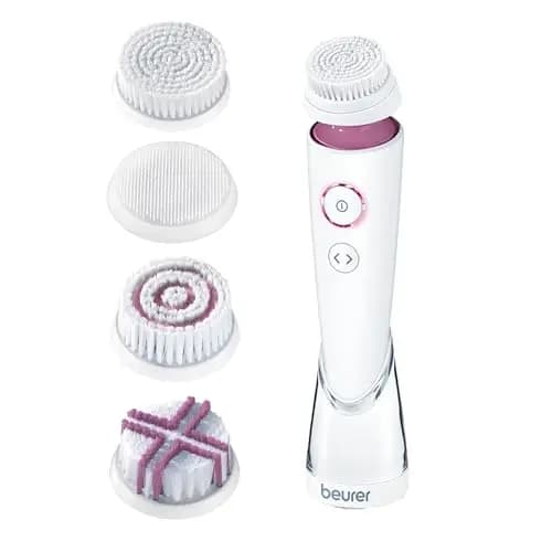Beurer FC 95 cepillo facial eléctrico, limpieza profunda de poros, cepillo limpiador facial con 4 cabezales, apto para todo tipo de piel, resistente al agua, recargable