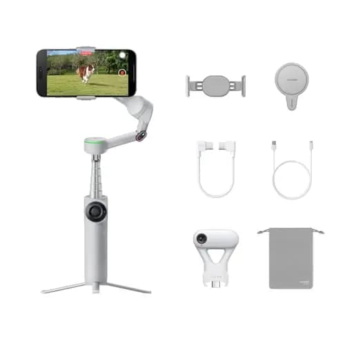 Insta360 Flow 2 Pro (iPhone/Android), Estabilizador Gimbal con Seguimiento IA, luz Relleno, trípode/Selfie Stick, videoblogs, Viajes, Familia, Deporte - Paquete definitivo de rastreador IA (Gris)
