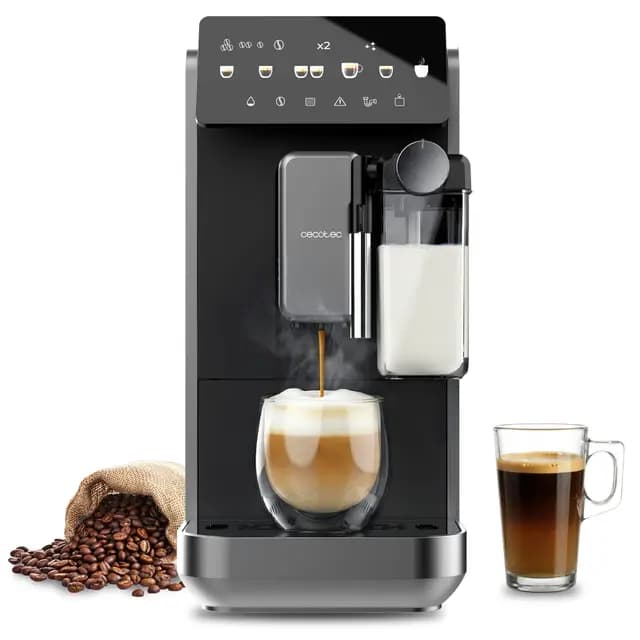 Cecotec Cafetera Superautomática con Depósito de Leche y Unidad de Procesado 20g Cremmaet Lungo Latte. 19Bares, Thermoblock, 7 Bebidas, Vaporizador, 5 Niveles Molido, Depósito Agua 2Ly 240ml Leche