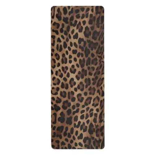 Esterilla de yoga antideslizante de goma natural con estampado de leopardo para entrenamiento en casa, gimnasio, estiramiento, pilates, con bolsa de transporte, 71 x 26 pulgadas