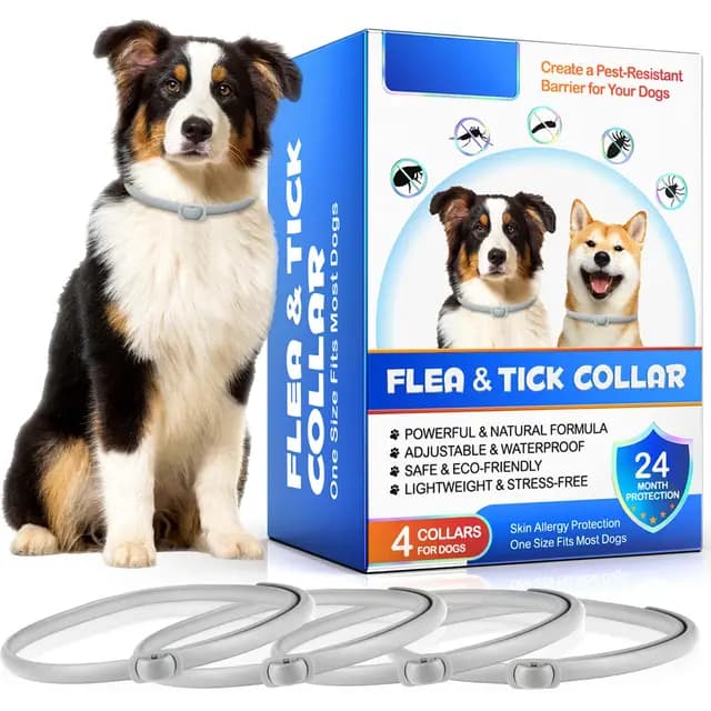 Collar Antiparasitario Perros, Collar Antipulgas Perros 4 Piezas con 24 Meses de Protección Efectiva, Impermeable, Ajustable, para Perros Pequeños, Medianos y Grandes