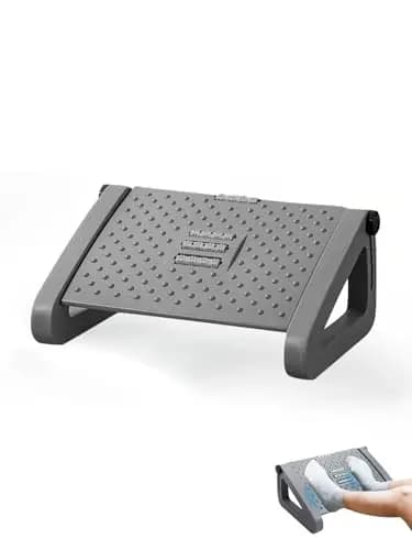 Reposapiés Oficina Ergonómico, Soporte Ajustable para Pies Bajo Escritorio, Antideslizante, Reposa Pies con Función de Masaje, Mejora la Postura y la Circulación, Ideal para Trabajo y Casa