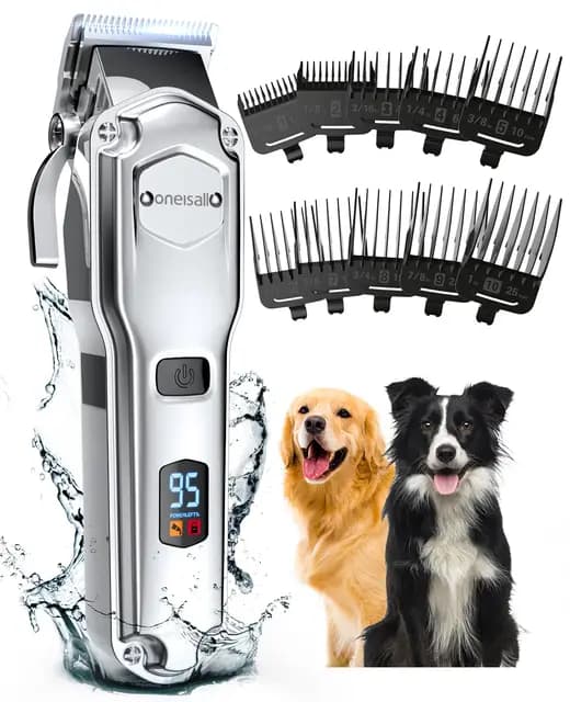 oneisall Premium Maquina Cortar Pelo Perros, IPX7 Todo el Cuerpo Lavable Maquinilla Inalámbrico Cortapelos Apta para largo y pelo grueso (plateado)