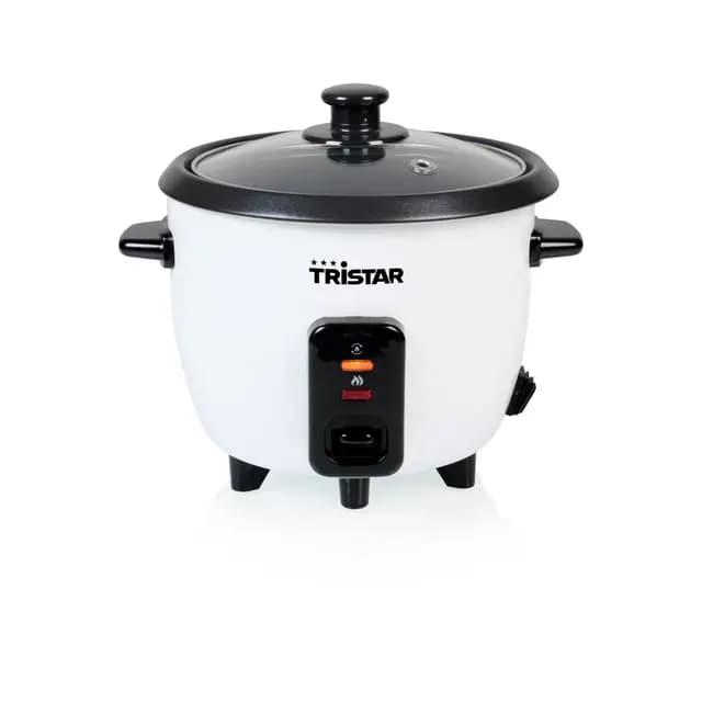 Tristar Olla Arrocera 0,6 L, Recipiente Interior Antiadherente, Función Mantener Caliente y Apagado Automático, Diseño Compacto, Con Vaso Medidor y Cuchara, 300 W, RK-6142