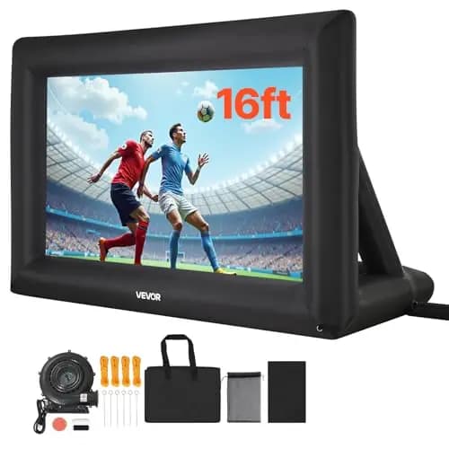 VEVOR Pantalla de Cine Inflable 319 x 182 cm Tela 600D Lavable con Bolsa de Almacenamiento Portátil Fácil de Instalar Pantalla de Proyección para Exteriores, Cine en casa, Fiestas, Marco Negro