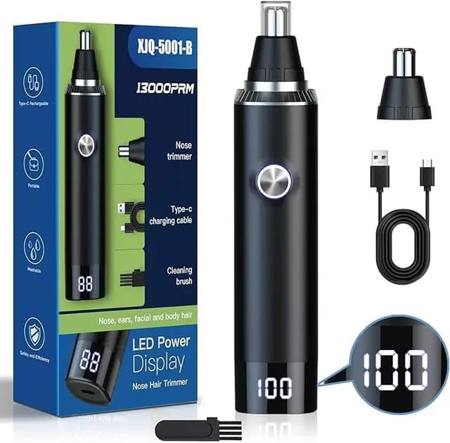 Cortapelos Nariz y Oreja Profesional Indoloro,Recortador Pelos Nariz Vello Facial,Quita Pelos resistente agua USB recargable,Hoja de Doble Filo Impermeable Fácil de Limpiar (XJQ-5001)