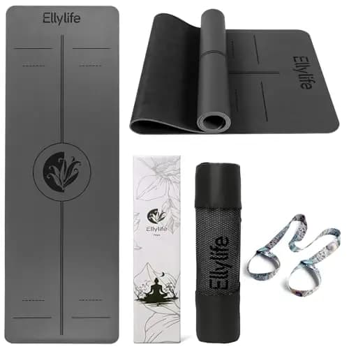 Esterilla Yoga Antideslizante con Marcas de Alineación, ECO materiales, Extra Gruesa Duradera Yoga Mat, para Pilates, Yoga, Ejercicio y Hot Yoga con Correa