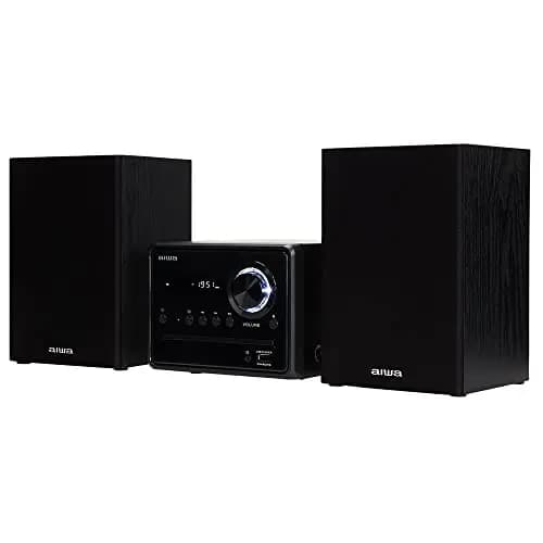 AIWA MSBTU-300MKII Microcadena HiFi Bluetooth 20W RMS, Equipo de Música con CD MP3, USB, Radio FM, Entrada Óptica, AUX RCA, Salida Auriculares, Mando a Distancia, Negro
