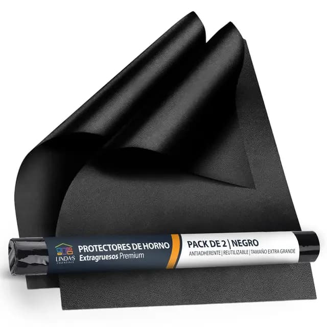 Linda's Essentials Protector Horno Interior (2 Unidades) – Alfombrilla Horno Reutilizable 32x50 cm, Protector de Horno Antiadherente, Revestimiento Horno Universal, Fácil de Limpiar – Negro