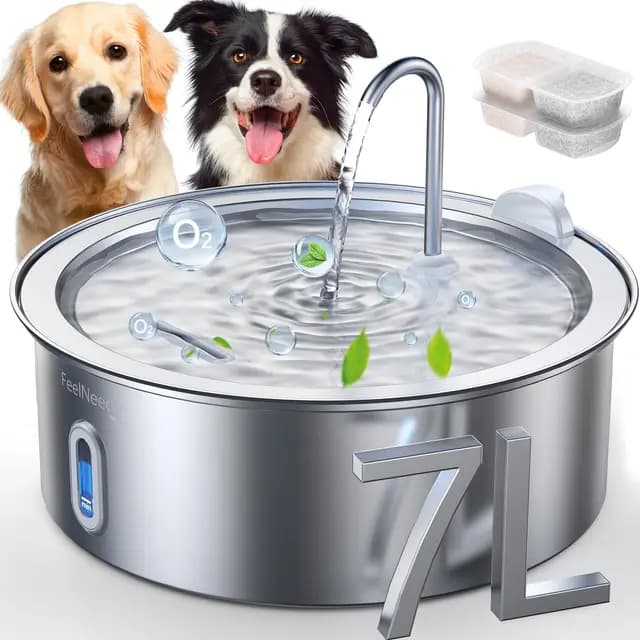 FEELNEEDY 7L Fuente para Gatos in Acero Inoxidable, Fuente para Perros con 2 Filtros de Carbón, Bebedero Perro con Bomba Silenciosa