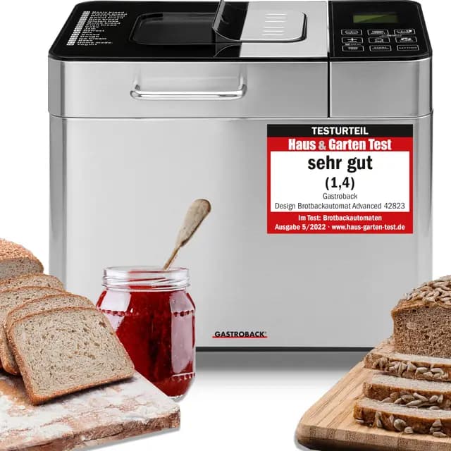 Gastroback 42823- Panificadora semi profesional (Negro, Metálico, 1 kg, Pastel de masa, Pan francés, Masa para pizza, Pan de trigo, 500 g, Sensor, 15 min)