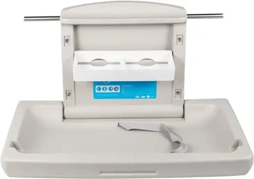 VEVOR Cambiador para Bebé 85 x 57 x 47 cm, Cambiador de Pared Plegable con Correa de Seguridad, Material de HDPE, Carga de 15 kg, Superficie Cóncava Lisa y Ancha, para Baños Públicos, Privados, Gris