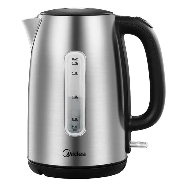Midea Hervidor de Agua Eléctrico 1,7L, Acero Inoxidable Kettle Libre de BPA con Base 360°, 2200 W, Indicador del Nivel de Agua, indicador LED y Protección Contra