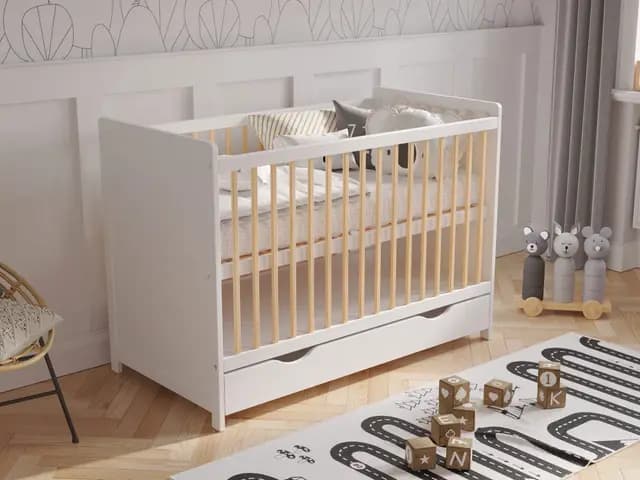 Love For Sleep Cuna Bebe Convertible en Cama 120x60cm con Colchón de Espuma con Funda Acolchada Antracita Tokyo Set Completo para bebé, transformable en Cama Infantil