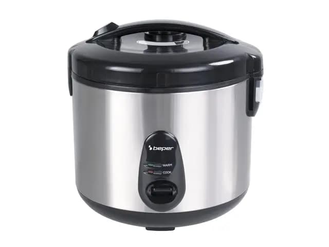 BEPER P101VAP002 Olla arrocera eléctrica con función de conservación del calor, capacidad de 625 g, revestimiento antiadherente, tapa con junta de silicona y bandeja para cocinar al vapor.