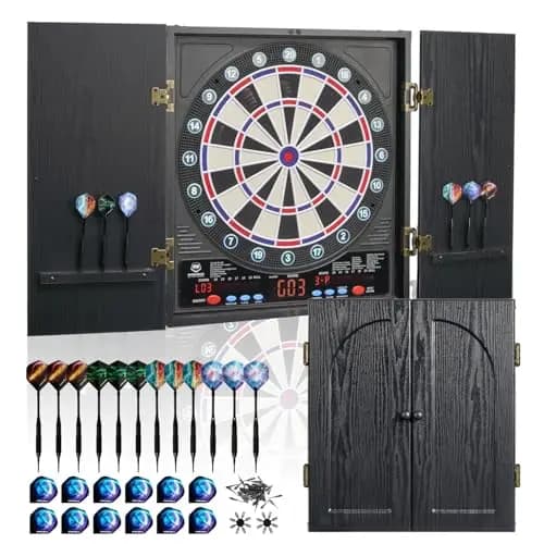 WIN.MAX Juego de diana electrónica profesional, armario para dardos con indicador LED y 211 variantes de juego, juego completo para el hogar