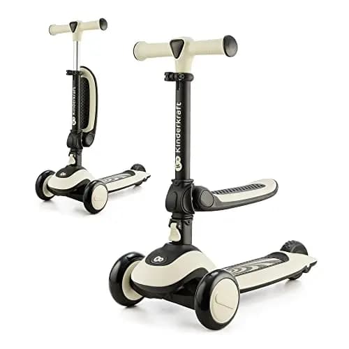 Kinderkraft Halley, Patinete 2 en 1, para Niños, Ajustable, Draisienne, Triciclo, Multifuncional, Bici, 3 Ruedas, LED, De 2 años hasta 50 Kilos, Blanco