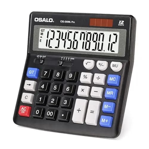 OSALO Calculadora de escritorio con pantalla extra grande de 12 dígitos LCD para contabilidad con botón de respuesta gigante, batería y energía solar para oficina, negocios, hogar y uso diario en