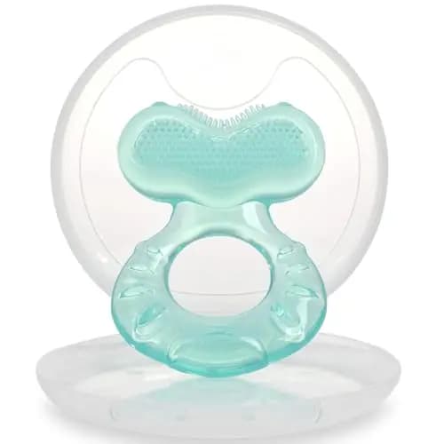 Nuby Teethe-eez de silicona flexible | Mordedor de silicona con superficie para masajear las encías | Estuche higiénico incluido | Turquesa | +3 meses