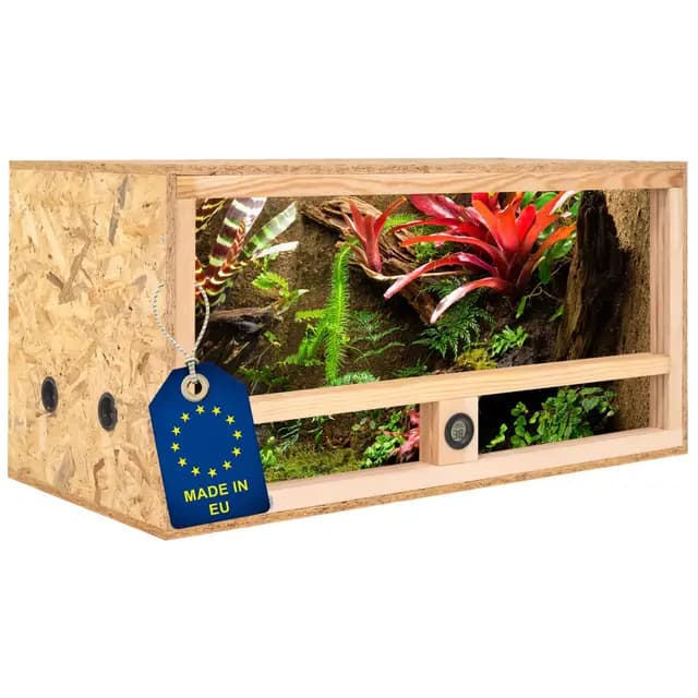 ITA Terrario de Madera 80x40x40 cm con ventilación Lateral e higrómetro Integrado - Terrarios de OSB-3 - para Reptiles, Serpientes, Anfibios - Producto UE, Certificado FSC