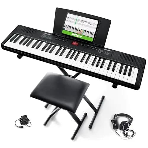 Alesis Melody 61 Teclado Piano Eléctrico para Principiantes con 61 Teclas, Altavoces, Soporte, Banqueta, Auriculares, 300 Sonidos y Lecciones de Música