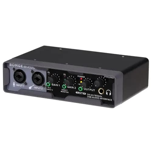 BOMGE Interfaz de audio USB (24 bits/192 kHz) con XLR, alimentación fantasma, monitoreo directo, bucle trasero para grabación de PC, transmisión, guitarrista, vocalista y podcasting