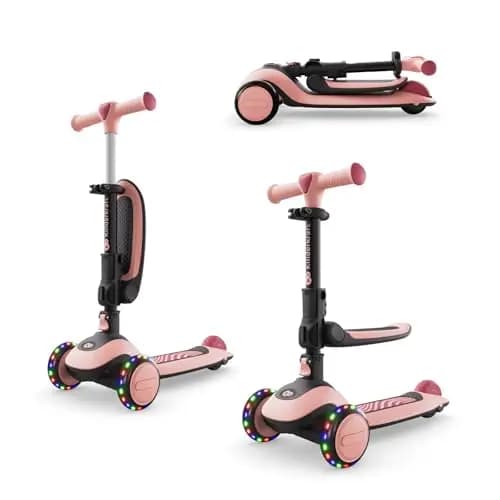 Kinderkraft Halley 2, Correpasillos Desde 12 Meses y Patinete Desde 24 Meses, 2 en 1, para Niños, Ajustable, Triciclo, Bici sin Pedales, 3 Ruedas, LED, Multifuncional, hasta 50 kg, Rosa