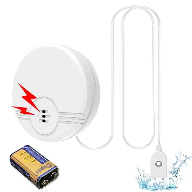 Detector de Fugas de Agua, 135dB Alarma Sensor de Agua, Detector de Inundaciones, Alarma de Agua, Detector de Agua para Sótanos, Baños, Lavaderos, Cocinas (6F22/9V Baterías Incluidas)
