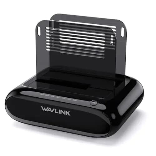 WAVLINK Doble bahía Estación de Acoplamiento para Disco Duro Externo Soporta 2x20TB, USB 3.0 a SATA I/II/III para 2.5 o 3.5in HDD, SSD con función de clonado Offline, soporta UASP SATA 5Gbps