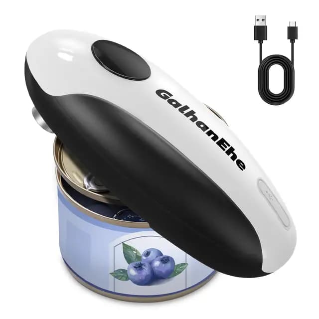 Abrelatas Eléctrico, Abrelatas Eléctrico Recargable Apto para la Mayoría de los Tamaños de Latas, Funcionamiento Automático con un Solo Toque, Apto para Manos Artríticas (Blanco&Negro)