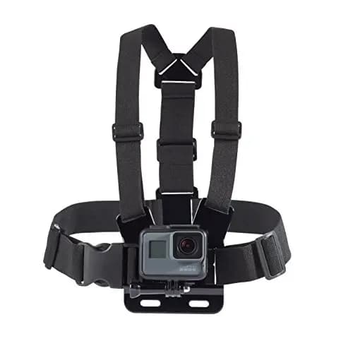 Amazon Basics Arnés de Pecho Ajustable para GoPro y Cámaras de Acción, Ligero y Cómodo, Negro