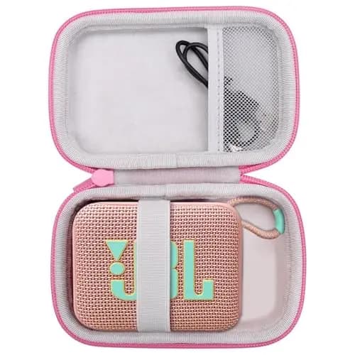 co2CREA Duro Viajar Caja Estuche Funda para JBL GO 5 / JBL GO 4 / JBL GO 3 / Go 3 Eco Altavoz inalámbrico portátil con Bluetooth(Funda Solo) (Caja Rosa)