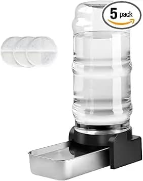 Marchul 8.6L Dispensador Agua Perros con 3 Filtros, Bebedero Automático Perros Gran de Agua con Cuenco de Acero Inoxidable, Gran Capacidad por Gravedad Botella de Agua para Perros/Gatos, Gris