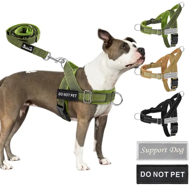 SlowTon Conjunto de Arnés y Correa para Perros, Sin Tirones, Ajustable en Cuello y Pecho, Arnés Antisofoco a Prueba de Escape, Correa de Perro de 5,9 pies, Táctico Militar