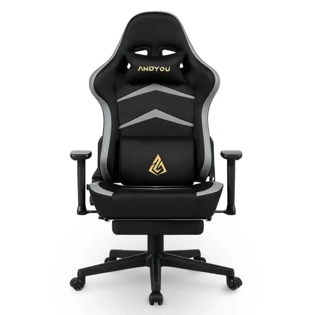 Andyou Silla Gaming Ergonomica con Reposapiés-Oficina Escritorio, Tejido Suédé, Respaldo 90-155°, Brazos 3D Regulables, Función Bascule, hasta 150 kg, Negro