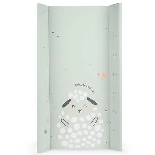 KikkaBoo Cambiador Bebé Impermeable y Portátil 80x50 cm SLEEPY SHEEP, Cambiador PVC Suave, Cambiador Portátil Bebé, Verde