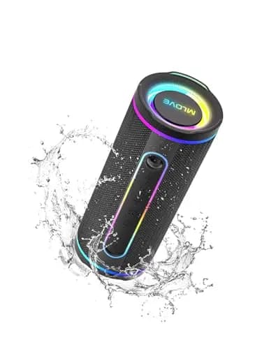 MLOVE E80 Altavoz Portátil Bluetooth Inalámbrico Impermeable RGB LED Luz True Wireless Stereo, Bluetooth 5.4, Bass Boost, Micro-SD, Jack 3,5mm, Carga Type C, Negro