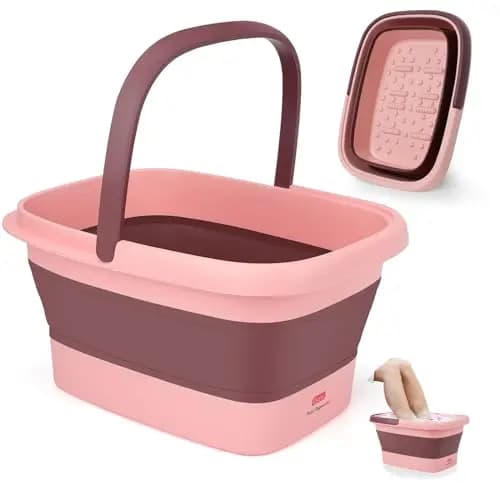 DEANIC Hidromasaje Para Pies Plegable, Masajeador de Pies con Agua, Pedicura Spa con Asa de Transporte (Rosa)