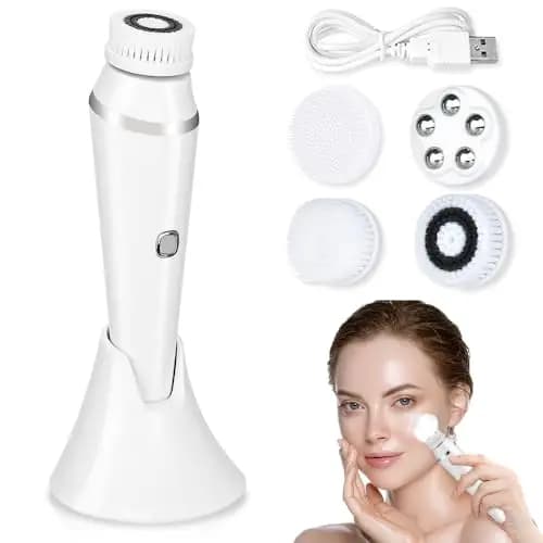 Cepillo de Limpieza Facial, Recargable Limpiador Facial Eléctrico con 4 Cabezales Cepillo facial Masajeador del rostro IPX7 Impermeable Para Todos los Tipos de piel