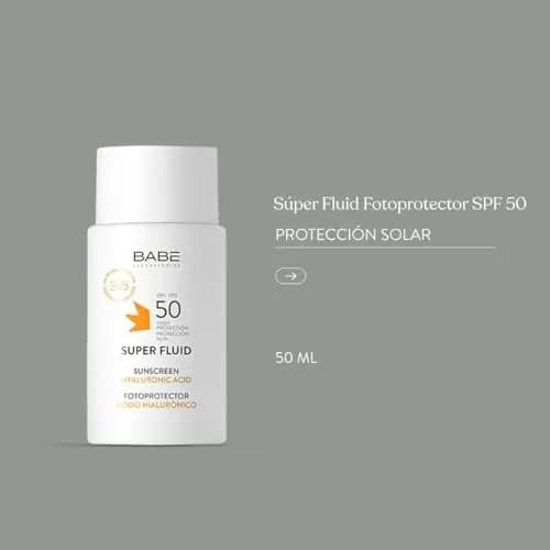 LABORATORIOS BABÉ - Super Fluid Fotoprotector Solar Facial SPF 50 | Sunscreen | Resistente Al Agua | Protección Solar Facial para Todo tipo de piel | Fotoenvejecimiento | Contra Daño Solar | 50ml