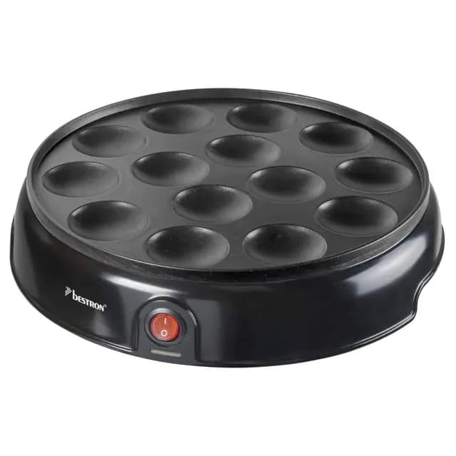 Bestron Poffertjes Maker in Retro Design, Mini Pancake Maker, con revestimiento antiadherente, Sweet Dreams, 800 W, Color: Negro