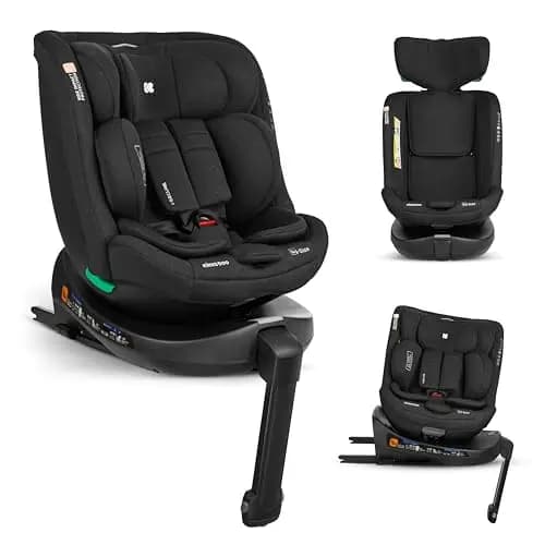 KikkaBoo Silla Coche Bebe Grupo 0 1 2 3 ISOFIX (0-36 kg) i-SECURE, Giratoria 360°, Reclinable, Protección SPS i-Size, Lateral, Arnés de 5 Puntos, 12 Posiciones Reposacabezas, Negro