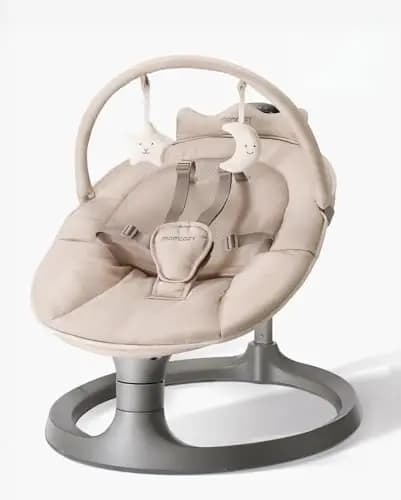Momcozy 2 en 1 Hamaca Bebe Electrica, con Soporte de Doble Brazo, 4 Modos y 4 Velocidades de Balanceo, Mecedora Bebe Electrica Convertible en Asiento Fijo de hasta 30kg, 2 Posiciones de Reclinación