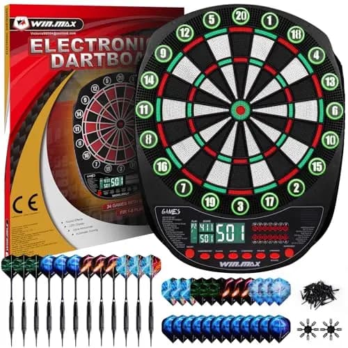 WIN.MAX Juego de Diana Electrónica Profesional 34 Juegos con 354 Variantes 3 Idiomas: Alemán, Inglés, Francés Verde y Rojo con Luces