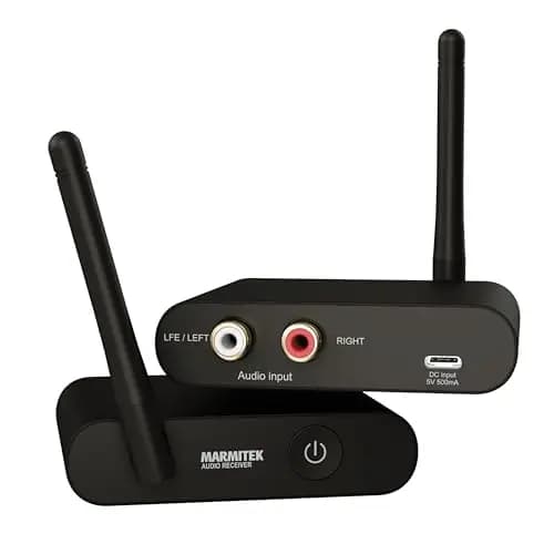 Kit subwoofer inalámbrico Marmitek WS400 - Graves sin Cables - Transmisión Digital 2,4 GHz RCA/LFE - Colocación Libre - Baja latencia - Home Cinema - Wireless subwoofer Kit