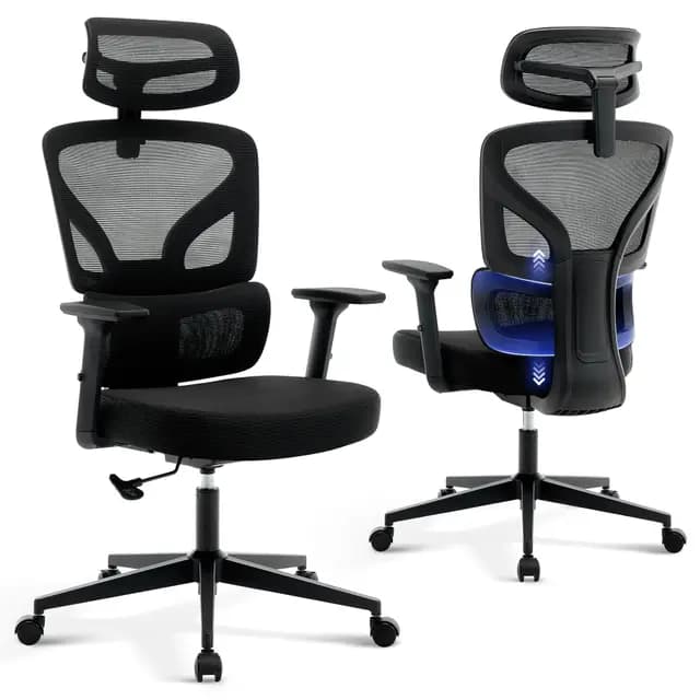 Zstar Silla De Oficina Ergonómica De Respaldo Alto - Malla Transpirable - Soporte Lumbar y Reposacabezas Ajustables,Giratoria 360° con Ruedas - Apta para Oficina, Hogar y Gaming