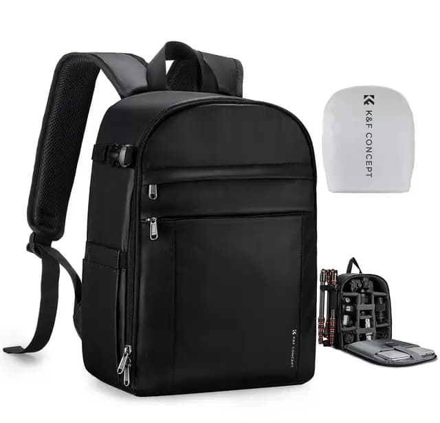 K&F CONCEPT Mochila Camara Fotos 13L, Ligera e Impermeable, Camera Bag, Mochila de Cámara, Compatible con Sony Canon Nikon, Incluye Bolsillos Frontales y Porta Trípode, Negro Gloss