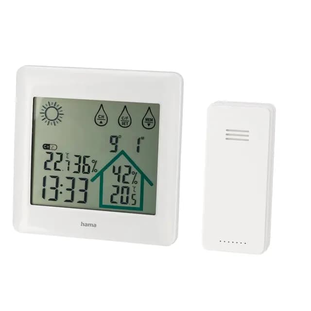 Hama | Estación meteorológica digital con sensor exterior inalámbrico y pantalla táctil (termómetro higrómetro interior exterior con pronóstico del tiempo y memoria mín/máx) Blanco